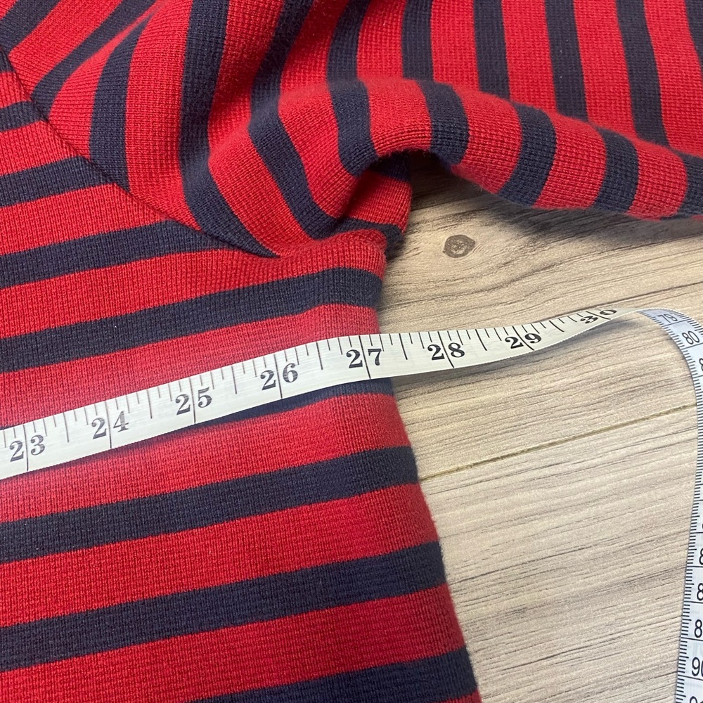 LL Bean Mens Striped Sweater Size XXL Long Sleeve Quarter Zip Pullover Red Navy - Picture 6 of 8